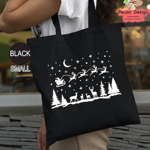 Flying Santa With Deer Tote Bags, Tote Bag Christmas Gift Idea For Friends, Merry Christmas Tote Bag, Christmas Tote Bags For Shopping, T376