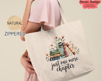 Book Tote Bag Bookish Canvas Tote Bag for Book Lovers Gift Reading Just One More Chapter Tote Bag Book Club Gifts Librarian Tote Bag, T201