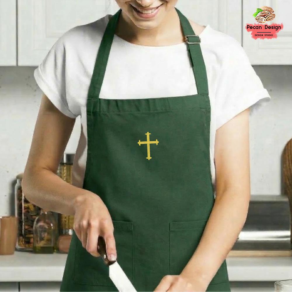 Religious Aprons Embroidered Christian Cross Apron for Cooking, Religious Gift for Mom ...