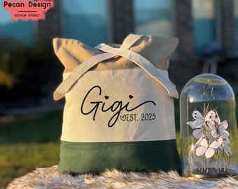 Gigi Tote Bag, Custom Grandma Birthday Gift, New Mimi ToteBag Gift, Personalized Nana Bags, Canvas Shopping-Tote-Bag for Mama, T139