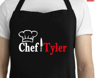 Personalized Chef Apron, Custom BBQ Grilling Apron, Fathers Day Gift for Dad, Birthday Gift for Him, Kitchen Apron with Name, A157