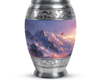 Purple Mountain with Butterfly Urn for Adults, Decorative Urns for Human Ashes, Cremation Keepsake Urn for Ashes