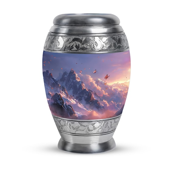 Beautiful Mountain Butterfly Large Urn for Human Ashes, Decorative Keepsake, Memorial Urn, Custom Modern Cremation Urn with Mini Keepsake