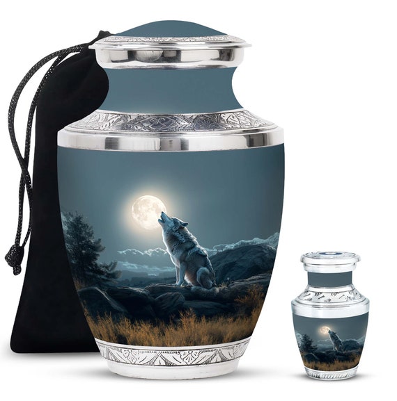 Wolf Howling Urn for Human Ashes Keepsake Urn for Adult, Wolf Urn for baby Ashes, Personalized Cremation Urn for Pets, Decorative Modern Urn