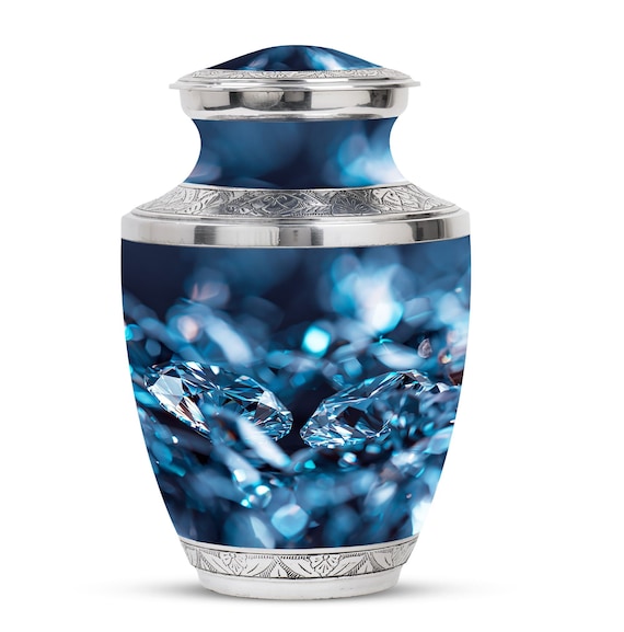 Sparkling Blue Jewel Cremation Urn for Human Ashes, Customizable Memorial Urn, Available in Large and Keepsake Sizes, Decorative Urn for Ash