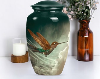 Colorful Hummingbird Memorial Urn for Ashes, Decorative Urns for Human Ashes, Cremation Burial Urn for Adults