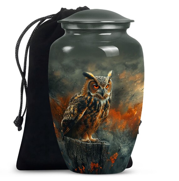 Majestic Owl Cremation Urn - 10" Large Decorative owl urn for Human Ashes keepsake Customizable Memorial Urn for Adult, Personalized Owl Urn