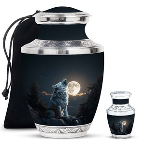 Wolf Howling Urn for Human Ashes Keepsake Urn for Adult, Wolf Urn for baby Ashes, Personalized Cremation Urn for Pets, Decorative Modern Urn