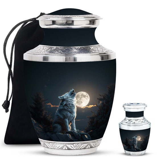 Wolf Howling Urn for Human Ashes Keepsake Urn for Adult, Wolf Urn for baby Ashes, Personalized Cremation Urn for Pets, Decorative Modern Urn