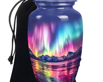 Colorful Northern Lights Memorial Keepsake Urn for Ashes, Decorative Urns for Human Ashes, Funeral Burial Urn for Adults