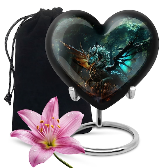 Dragon Heart Memorial Urn - Heart-Shaped Decorative Urn with Mystical Dragon Design Ashes - Small Urn for Human Ashes keepsake Urn for Adult
