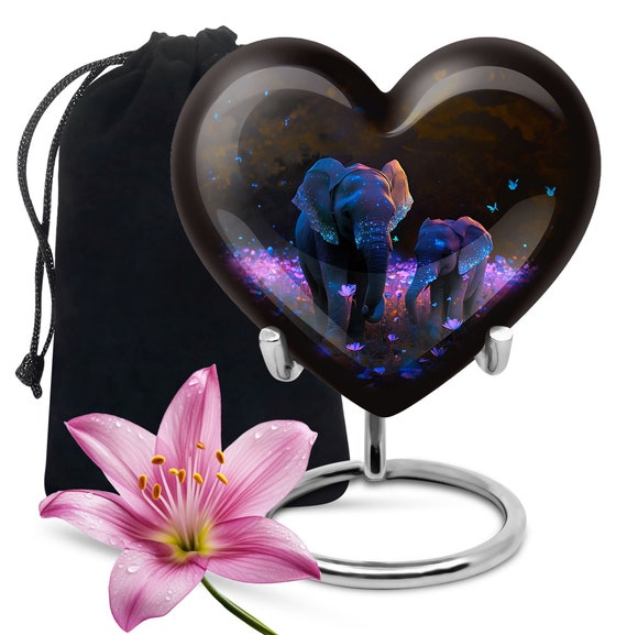 Elephant Heart Memorial Urn, Heart-Shaped Keepsake Urn for Ashes, Decorative Elephant Scene Urn, Ashes keepsake Urn for Adult, family Urns