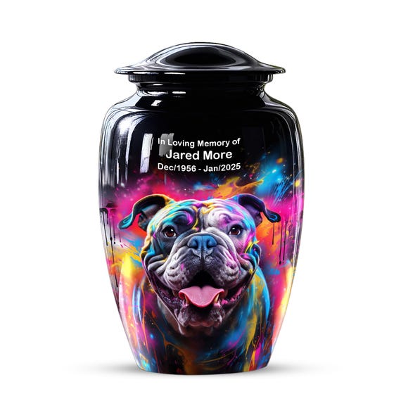 Colorful Bulldog Funeral Burial Urn for Ashes, Decorative Urns for Human Ashes, Cremation Keepsake Urn for Adults