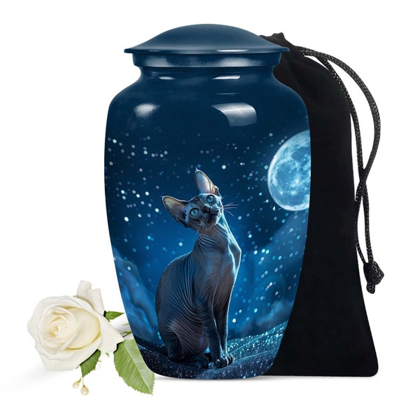 Cat Urn for Ashes - Personalized Pet Memorial Urn with Starry Night Image - 1-200 cubic In Sizes Feline Cremation Urn - Cat Ashes Container