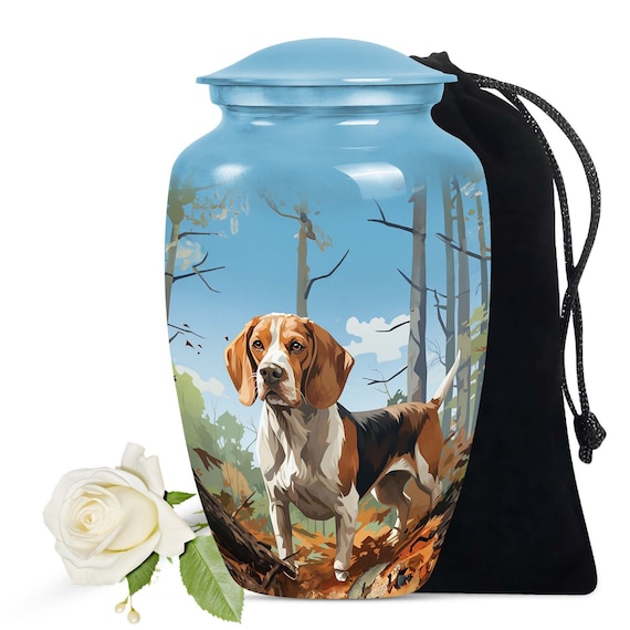 Beagle Urn for Ashes, Large Dog Urn with Forest Design - Custom Beagle Urn for Human Ashes - Pet Memorial Urn, Decorative Urn for Pet lovers
