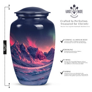 Northern Lights Aurora Borealis Scene Blue Urn for Ashes - Handcrafted Decorative Memorial Urn - Mountain Landscape Cremation Urn for Adult
