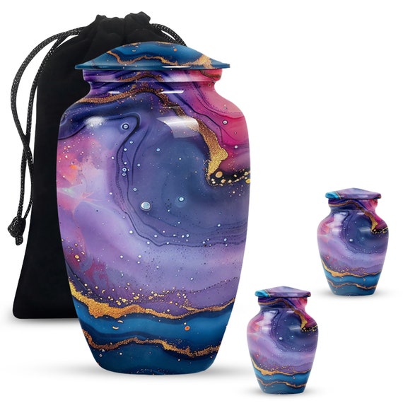 Purple and Gold Swirl Design Urn for Human Ashes - Adult Cremation Ashes Urn, Decorative Memorial Urn for Loved Ones Customizable Urn Ashes