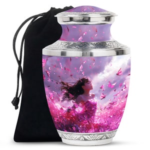 Purple Butterfly and Woman Urn for Human Ashes, Adult Memorial Urn Large and Keepsake Sizes Decorative Funeral Urn for loved ones Ashes Urn