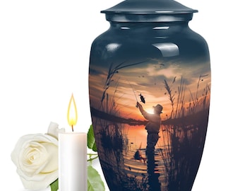 Sunset Fishing Scene Cremation Urns for Human Ashes | Urn for Ashes keepsake | Urn for Adult Ashes Male & Female | Small Urn for Dad |