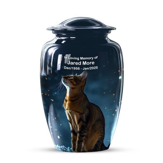 Night Cat Urns for Human Ashes, Small Urns for Human Ashes Keepsake, Large Burial Urn for Adults
