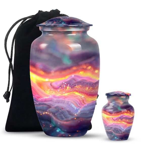 Purple and Yellow Swirl Design Colorful Urn for Human Ashes - Large 10 Inch Cremation Urn - Artistic Memorial Keepsake Urn, Personalized Urn