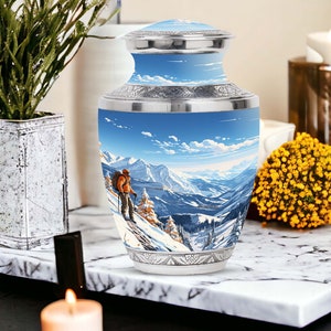 Handmade Urn with Mountain Hiking Scene: Customizable Memorial Urn for Human Ashes Keepsake Urn for Adult, Cremation Urn for Mountain Lover