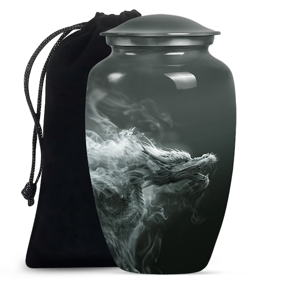 Mystical Dragon Cremation Urn, Black and Grey Urn for Ashes, Symbol of Strength and Power Decorative Memorial Urn for Adult Dragon Ashes Urn