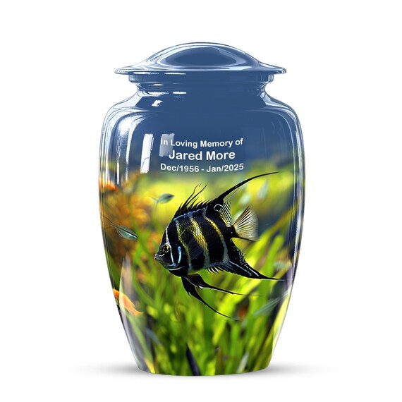Black Fish Urns for Human Ashes, Blue Cremation Keepsake Urn for Adults, Decorative Urn for Ashes