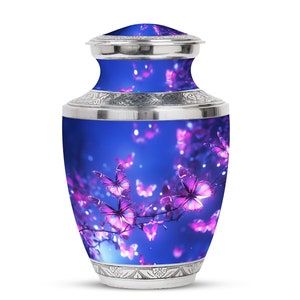 Purple butterflies Urn for Human Ashes, Cremation Urns Floral Design and Personalized Decorative Urn, Adult Memorial Urn for keepsake Ashes