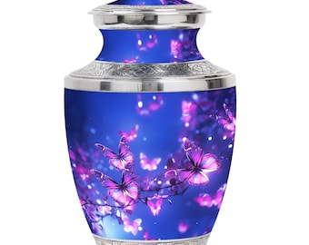 Purple Butterfly Funeral Keepsake Urn for Adults, Purple Urn for Ashes, Large Burial Urns for Human Ashes