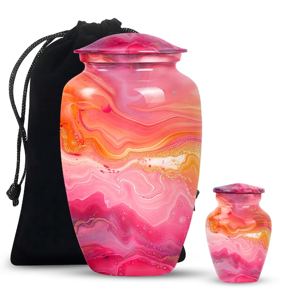 Pink and Orange Swirl Design Urn for Ashes -  Decorative Large 10 Inch Cremation Urn - Artistic Memorial Keepsake Urn - Urn for Adult Ashes