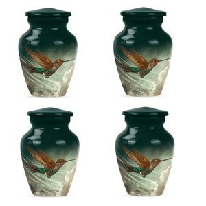 Customizable keepsake and standard urn with beautiful hummingbird design.