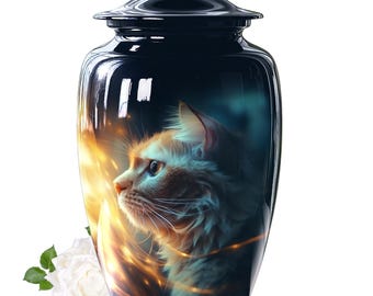 Colorful Cat Urn for Adults, Memorial Keepsake Urns for Human Ashes, Large Decorative Urn for Ashes