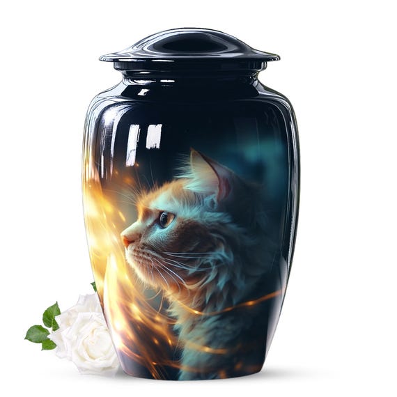 Colorful Cat Urn for Adults, Memorial Keepsake Urns for Human Ashes, Large Decorative Urn for Ashes