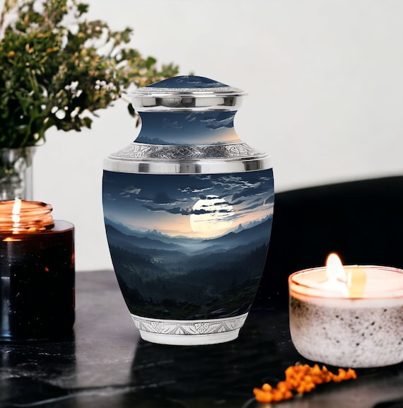 Mountain Moon Personalized Urn for Human Ashes Keepsake Urn, large Decorative Urn,  Handmade Cremation Memorial Urn Ashes 1-200 Cubic Inch