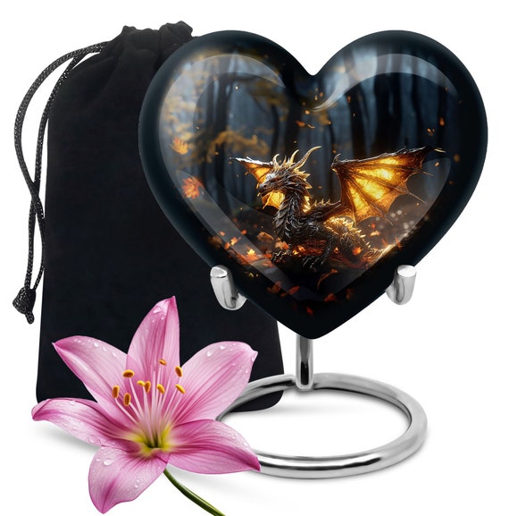 Dragon Heart Urn with Stand | Fantasy Keepsake Urn for Ashes | Memorial Cremation Urn | Decorative Dragon Urn | Small Urn for Ashes Pet Urn