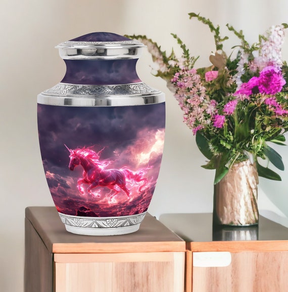 Mystical Unicorn Urn for Ashes keepsake Adult Personalized Memorial Urn for Male & Female Aluminum 10” Large Urn and 3” Keepsake Urn Custom