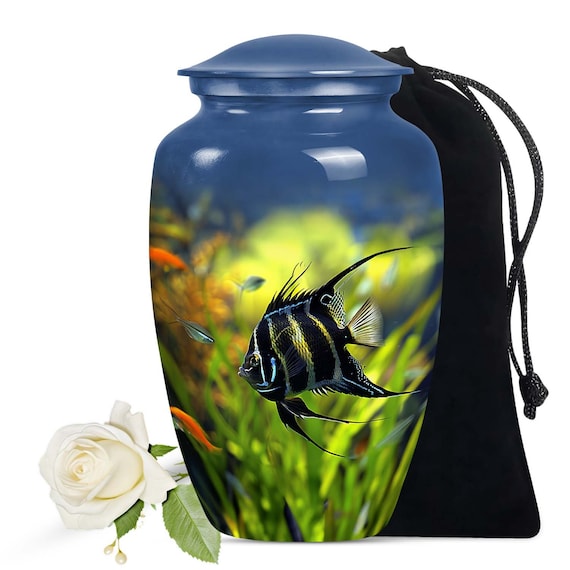 Blue Fish Urn for Ashes - Personalized Aluminum Cremation Urn, Custom Memorial, Large 10'' and Keepsake 3'' Sizes for Pet Lovers Decorative