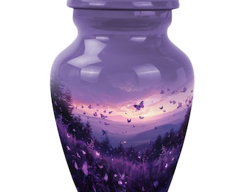 Purple Butterfly Urns for Human Ashes, Funeral Keepsake Urn for Ashes, Memorial Urn for Adults