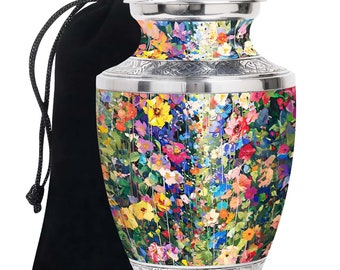 Beautiful Floral Field Large Urn for Human Ashes, Decorative Memorial Keepsake, Custom Cremation Urn, Modern Adult Ashes Urn Mini Keepsake