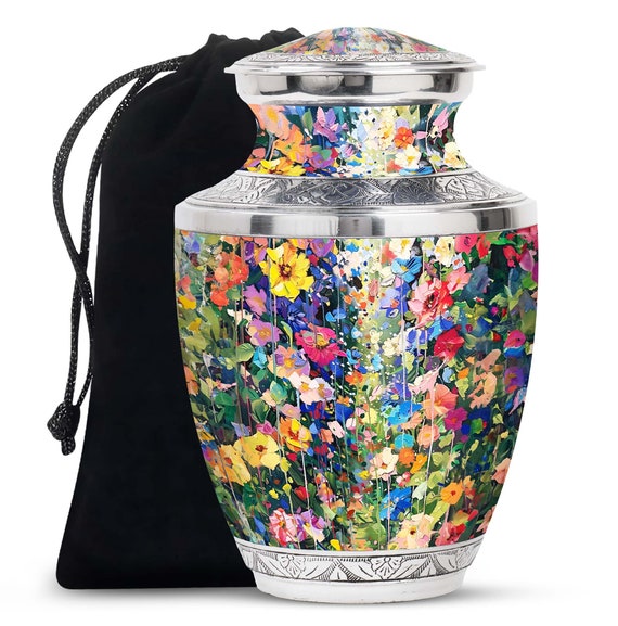 Beautiful Floral Field Large Urn for Human Ashes, Decorative Memorial Keepsake, Custom Cremation Urn, Modern Adult Ashes Urn Mini Keepsake