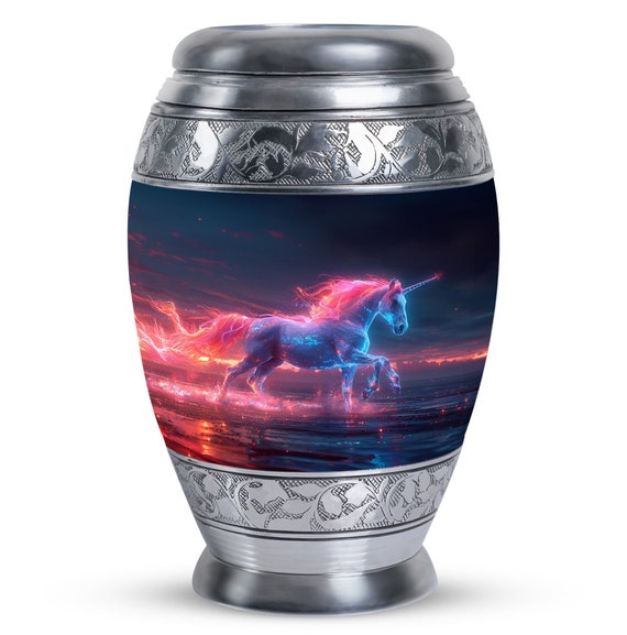 Horse Unicorn Design Cremation Urn for Human Ashes, 10" Aluminum Memorial Urn for Adult Ashes Keepsake, Personalized Decorative Animal Urns