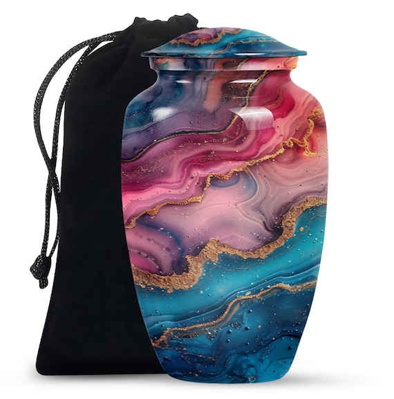 Stunning Pink and Blue Swirl Design Urn for Ashes - Large 10 Inch Cremation Urn - Artistic Memorial Ashes Keepsake - Ashes Urn, Custom Urn