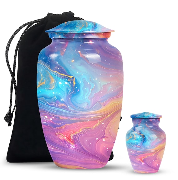 Blue and Purple Swirl Urn for Ashes - Decorative Large 10 Inch Cremation Urn - Artistic Memorial Keepsake Urn, Personalized Urn for Adults