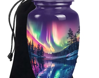 Northern Lights Aurora Borealis Memorial Urn for Ashes, Funeral Burial Urns for Human Ashes, Decorative Urn for Adults