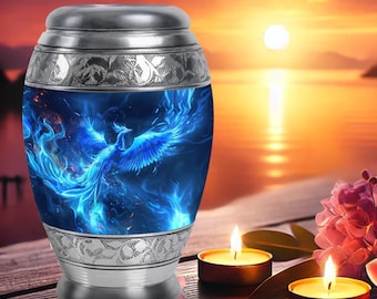 Blue Phoenix Urn for Ashes, Memorial Keepsake Urn for Adults, Funeral Burial Urns for Human Ashes