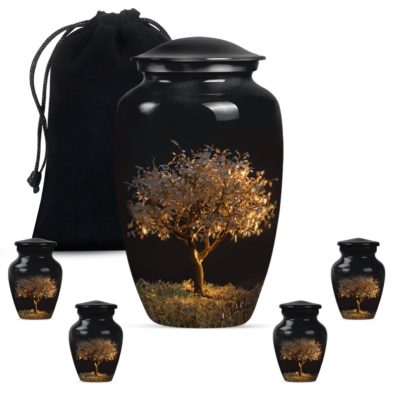 Golden Tree of Life Funeral Burial Urn for Adults, Memorial Keepsake ...