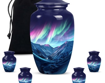 Northern Lights Aurora Borealis Cremation Keepsake Urn for Ashes, Decorative Urn for Adults, Funeral Burial Urns for Human Ashes