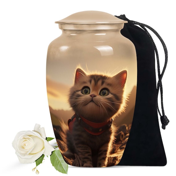 Customizable Cat Urn for Ashes - Personalized Pet Memorial Urn with Cute Kitten Image -Feline Cremation Urn - Decorative Pet Ashes Container