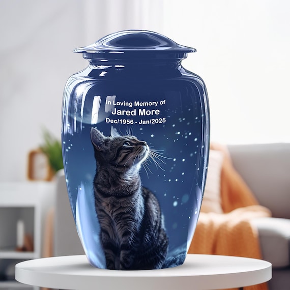 Cat Urn with Moon and Stars Funeral Burial Urn for Ashes, Decorative Urns for Human Ashes